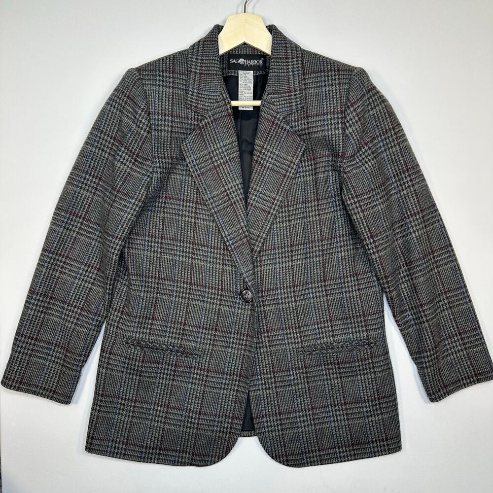 Sag Harbor Petite Houndstooth Tweed Wool Blend Blazer Jacket